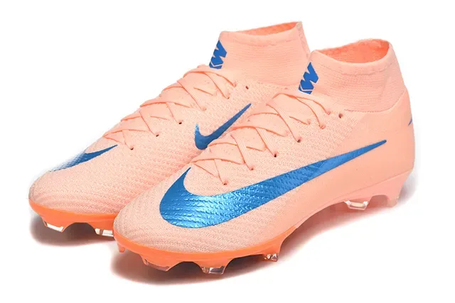 Nike Mercurial Vapor Naranja Azul Alto-Corte Flyknit Superior Cordones Asimétricos Firm-Ground Zapatos de Fútbol 8