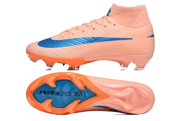 Nike Mercurial Vapor Naranja Azul Alto-Corte Flyknit Superior Cordones Asimétricos Firm-Ground Zapatos de Fútbol 9