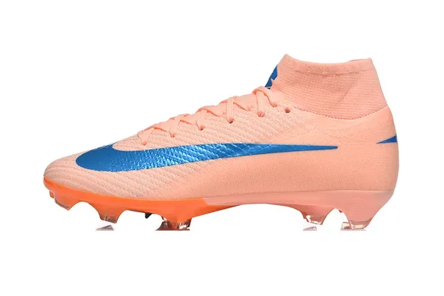 Nike Mercurial Vapor Naranja Azul Alto-Corte Flyknit Superior Cordones Asimétricos Firm-Ground Zapatos de Fútbol 10