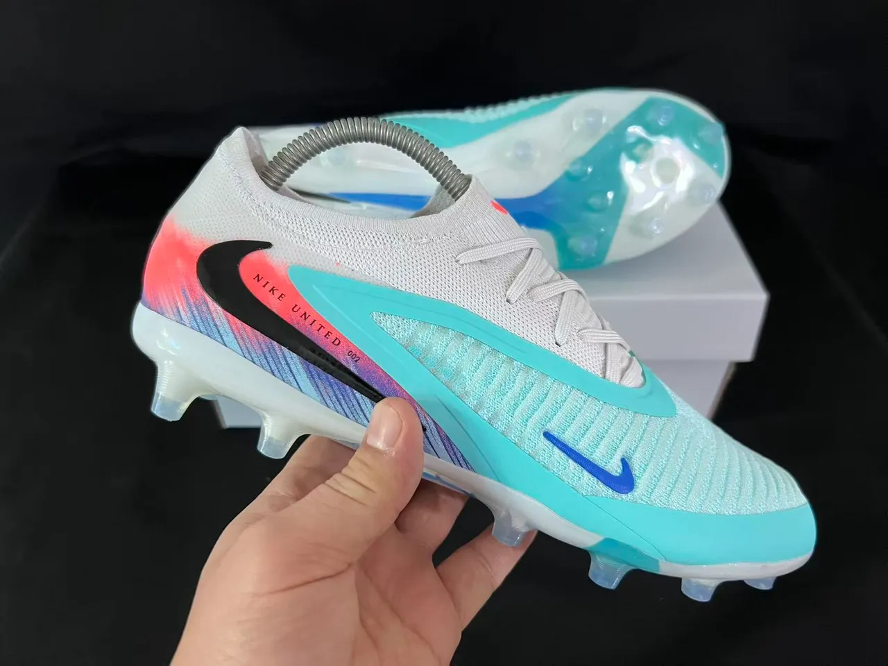Nike Multicolor Blue Knit Upper Asymmetric Lacing Firm-Ground Soccer Shoes 1