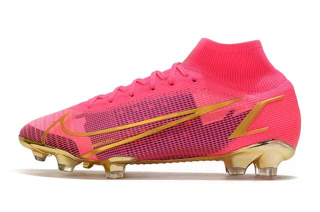 Nike Multicolor Rosa High-Cut Ajuste Dinámico Cuello Rejilla Parte Superior Firm-Ground Zapatos de Fútbol 18