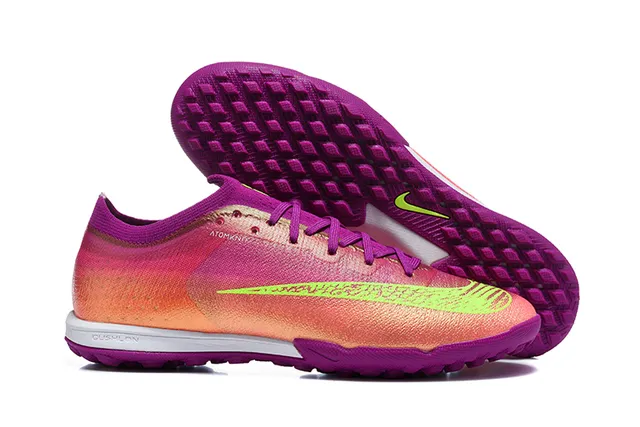 Nike أحذية كرة القدم للعشب متعددة الألوان بنفسجي منخفضة القطع مع الجزء العلوي الاصطناعي تدرج وردي إلى برتقالي من الخياطة 1