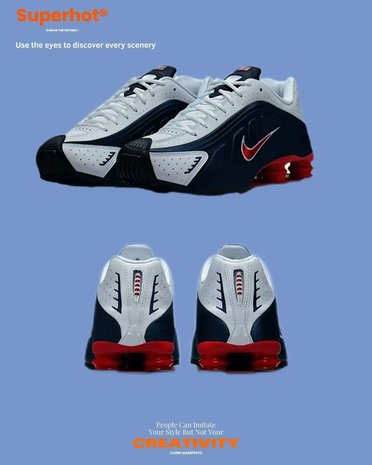 Zapatillas Lifestyle Nike Navy Red Shox Sistema de Amortiguación Upper Perforado 9