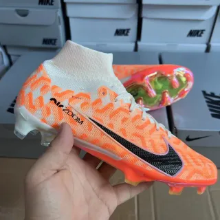 Nike Orange Black Flyknit Upper High-Cut Sock Collar Firm-Ground Soccer Shoes