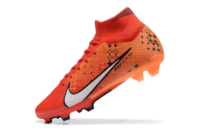 Nike Orange Black High-Cut Knit Collar White Swoosh Overlay Firm-Ground Soccer Shoes 4