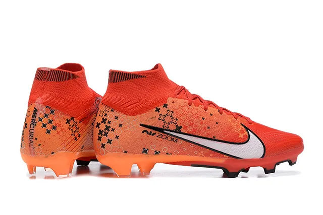 Nike Orange Black High-Cut Knit Collar White Swoosh Overlay Firm-Ground Soccer Shoes 5