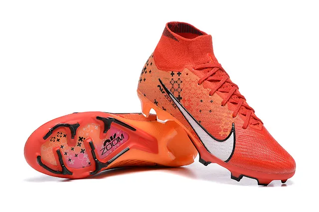 Nike Orange Black High-Cut Knit Collar White Swoosh Overlay Firm-Ground Soccer Shoes 6
