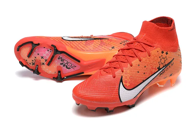 Nike Orange Black High-Cut Knit Collar White Swoosh Overlay Firm-Ground Soccer Shoes 7