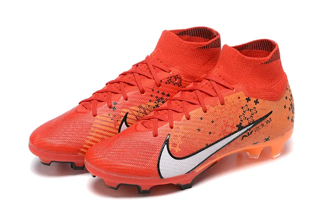Nike Orange Black High-Cut Knit Collar White Swoosh Overlay Firm-Ground Soccer Shoes 8
