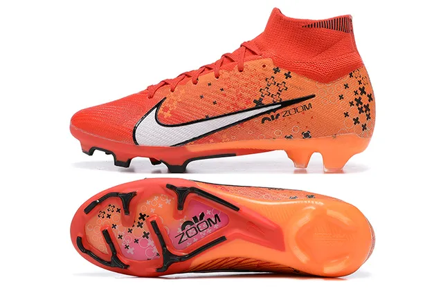 Nike Orange Black High-Cut Knit Collar White Swoosh Overlay Firm-Ground Soccer Shoes 9