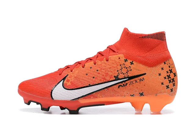 Nike Orange Black High-Cut Knit Collar White Swoosh Overlay Firm-Ground Soccer Shoes 10