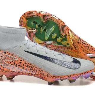 Nike أحذية كرة القدم برتقالي رمادي high-cut كولار محبوك بقع اصطناعي قفص أرض صلبة