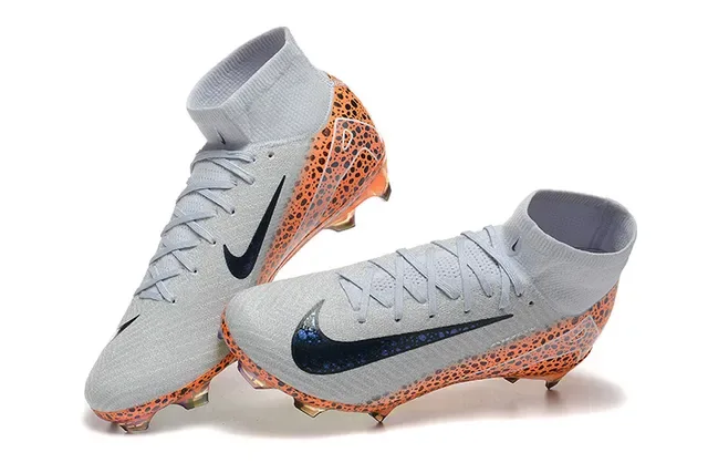 Nike أحذية كرة القدم برتقالي رمادي high-cut كولار محبوك بقع اصطناعي قفص أرض صلبة 2