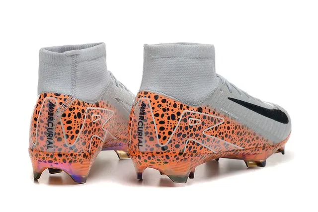 Nike أحذية كرة القدم برتقالي رمادي high-cut كولار محبوك بقع اصطناعي قفص أرض صلبة 3