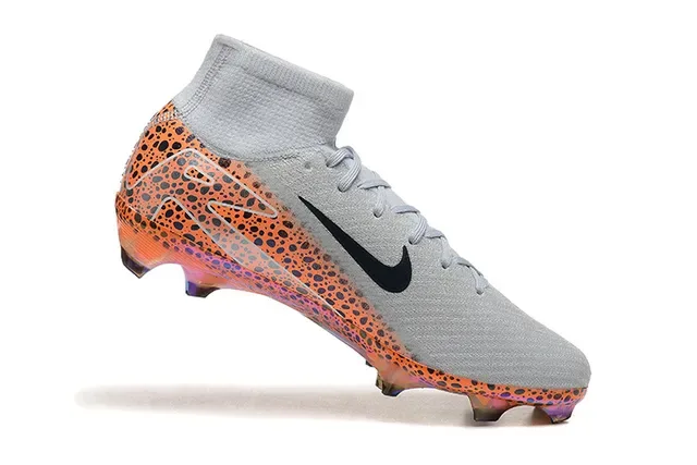 Nike أحذية كرة القدم برتقالي رمادي high-cut كولار محبوك بقع اصطناعي قفص أرض صلبة 4