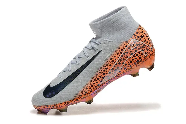 Nike أحذية كرة القدم برتقالي رمادي high-cut كولار محبوك بقع اصطناعي قفص أرض صلبة 5
