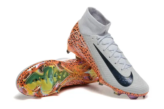 Nike أحذية كرة القدم برتقالي رمادي high-cut كولار محبوك بقع اصطناعي قفص أرض صلبة 6
