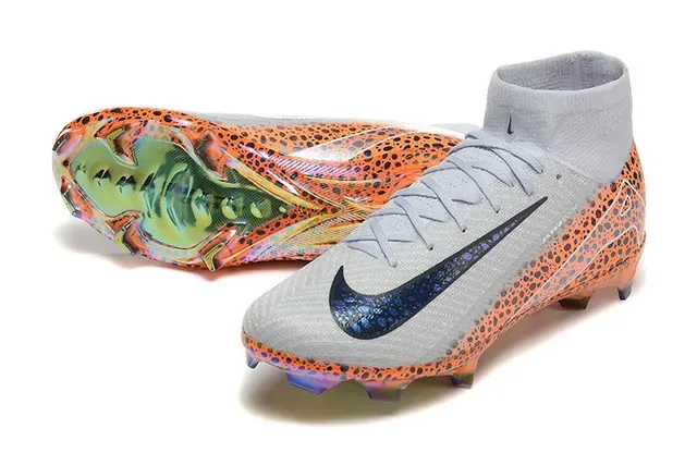 Nike أحذية كرة القدم برتقالي رمادي high-cut كولار محبوك بقع اصطناعي قفص أرض صلبة 7