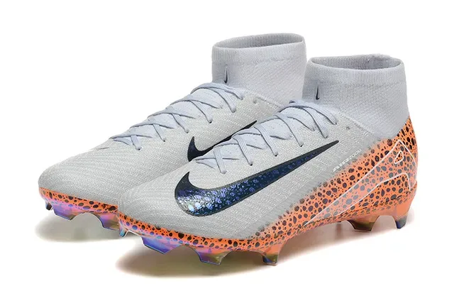 Nike أحذية كرة القدم برتقالي رمادي high-cut كولار محبوك بقع اصطناعي قفص أرض صلبة 8