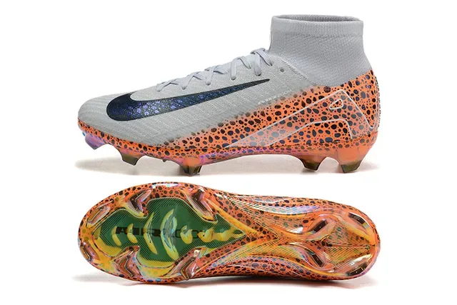 Nike أحذية كرة القدم برتقالي رمادي high-cut كولار محبوك بقع اصطناعي قفص أرض صلبة 9