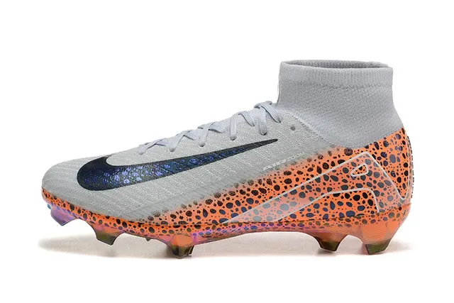 Nike أحذية كرة القدم برتقالي رمادي high-cut كولار محبوك بقع اصطناعي قفص أرض صلبة 10