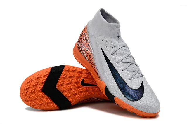 Nike Chaussures de Football Turf Orange Gris Collet Ajusté Cheville Asymétrique Superposition Synthétique 3