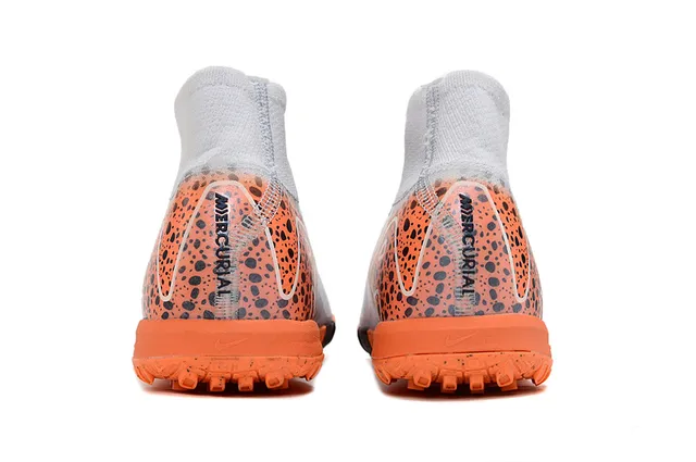 Nike Chaussures de Football Turf Orange Gris Collet Ajusté Cheville Asymétrique Superposition Synthétique 4