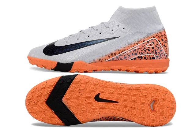 Nike Chaussures de Football Turf Orange Gris Collet Ajusté Cheville Asymétrique Superposition Synthétique 5
