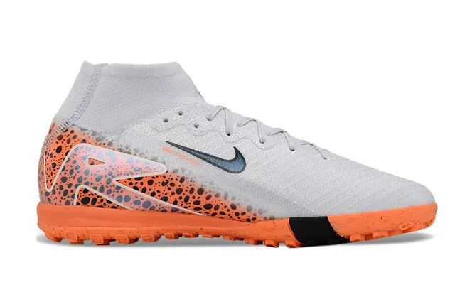 Nike Chaussures de Football Turf Orange Gris Collet Ajusté Cheville Asymétrique Superposition Synthétique 7