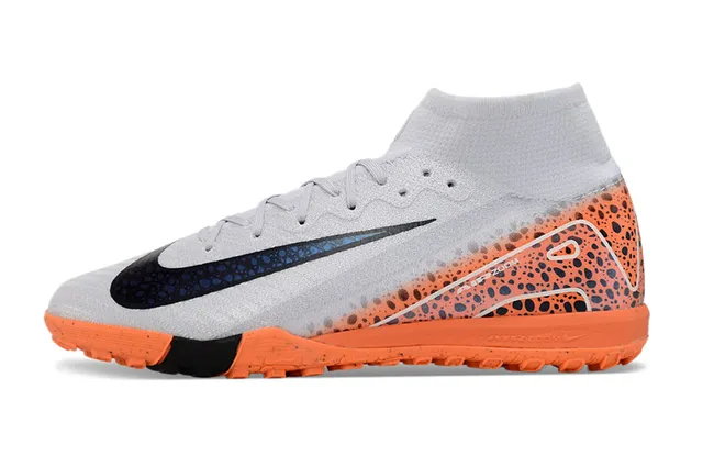 Nike Chaussures de Football Turf Orange Gris Collet Ajusté Cheville Asymétrique Superposition Synthétique 8