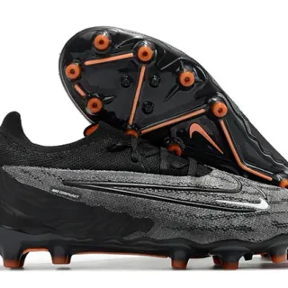 Nike Phantom GT Black Orange Low-Cut Knit Upper Structural Overlays Firm-Ground Soccer Shoes