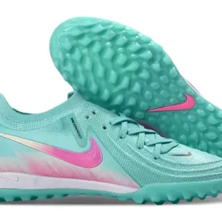 Nike Phantom GT Zapatillas de fútbol Turf con upper de knit en azul y rosa con Swoosh gradient