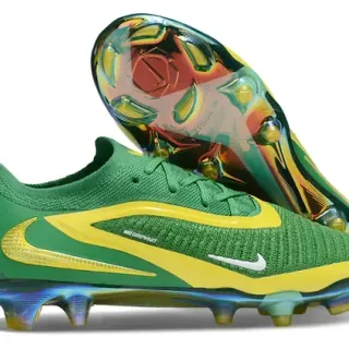 Nike Phantom GT Green Yellow Knit Upper Iridescent Sole Firm-Ground Soccer Shoes