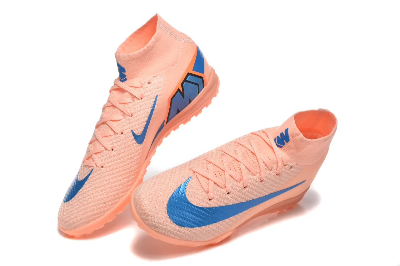 Nike Phantom GT Chaussures de football turf orange et bleu avec upper en knit sock-fit, high-top ankle collar 2