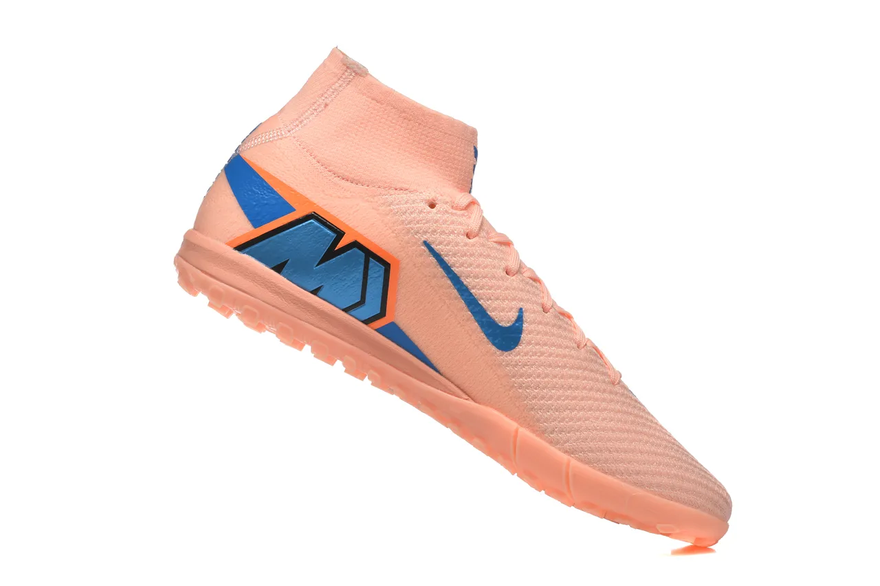 Nike Phantom GT Chaussures de football turf orange et bleu avec upper en knit sock-fit, high-top ankle collar 3