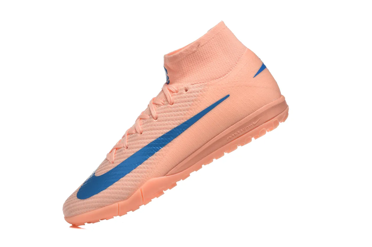 Nike Phantom GT Chaussures de football turf orange et bleu avec upper en knit sock-fit, high-top ankle collar 4
