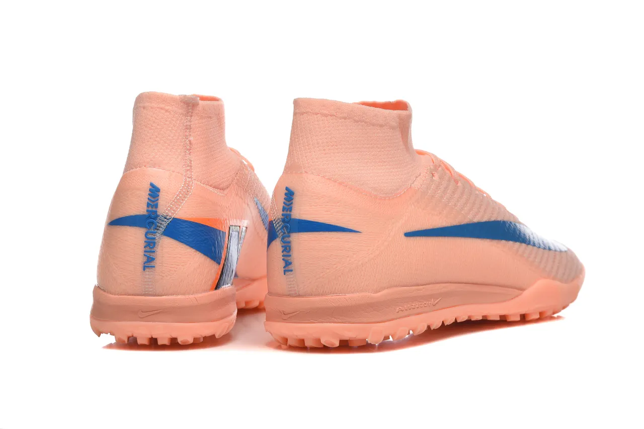 Nike Phantom GT Chaussures de football turf orange et bleu avec upper en knit sock-fit, high-top ankle collar 5