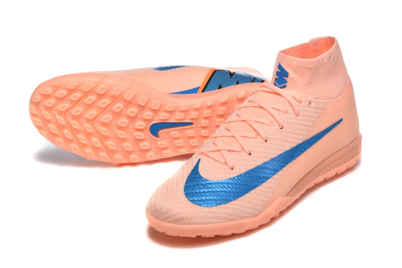 Nike Phantom GT Chaussures de football turf orange et bleu avec upper en knit sock-fit, high-top ankle collar 6