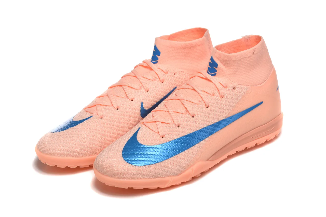 Nike Phantom GT Chaussures de football turf orange et bleu avec upper en knit sock-fit, high-top ankle collar 8