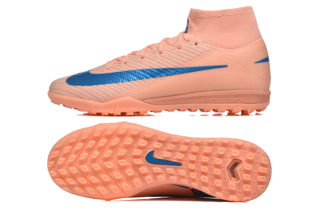 Nike Phantom GT Chaussures de football turf orange et bleu avec upper en knit sock-fit, high-top ankle collar 9