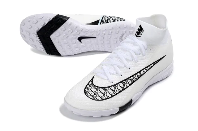 Nike Phantom GT Branco e Preto Flyknit Superior Colar de Meia Ajustado Sapatos de Futebol para Gramado 2