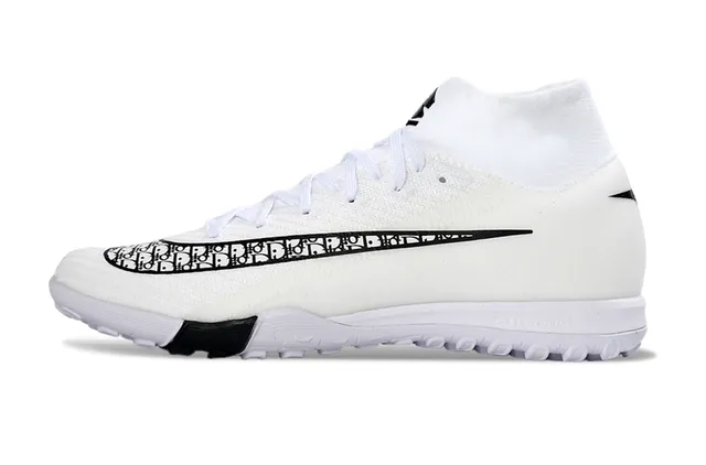 Nike Phantom GT Branco e Preto Flyknit Superior Colar de Meia Ajustado Sapatos de Futebol para Gramado 5