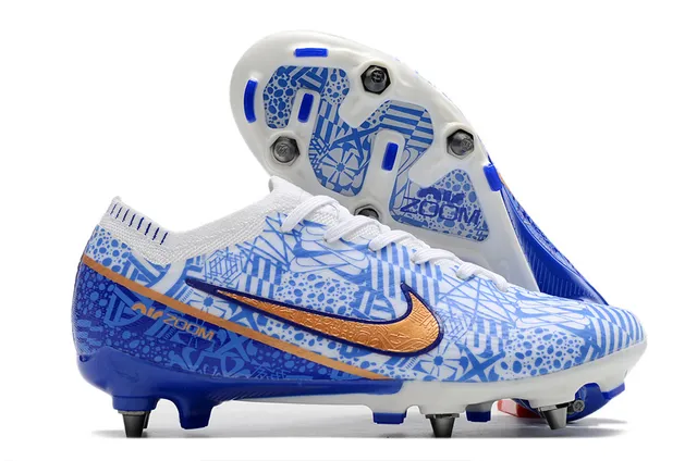Nike Phantom GT Blanc Bleu Flyknit Upper Air Zoom Cushioning Firm-Ground Chaussures de Football 3