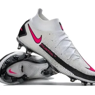 Nike Phantom GT أبيض وردي عالي القطعة ملائمة للجوارب الياقة أرض صلبة أحذية كرة قدم