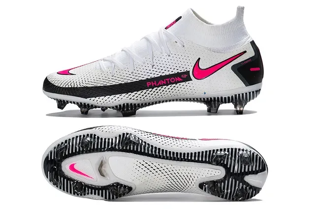 Nike Phantom GT branco rosa alto ajuste de meia gola solo firme sapatos de futebol 2
