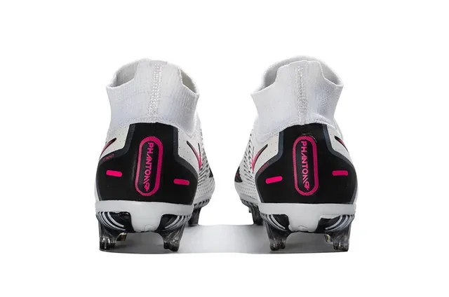 Nike Phantom GT branco rosa alto ajuste de meia gola solo firme sapatos de futebol 3