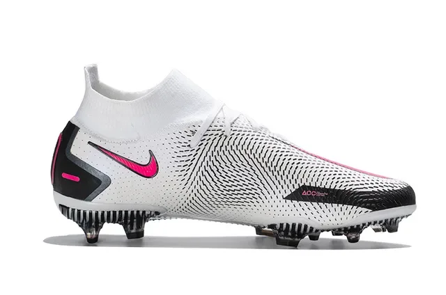 Nike Phantom GT branco rosa alto ajuste de meia gola solo firme sapatos de futebol 5