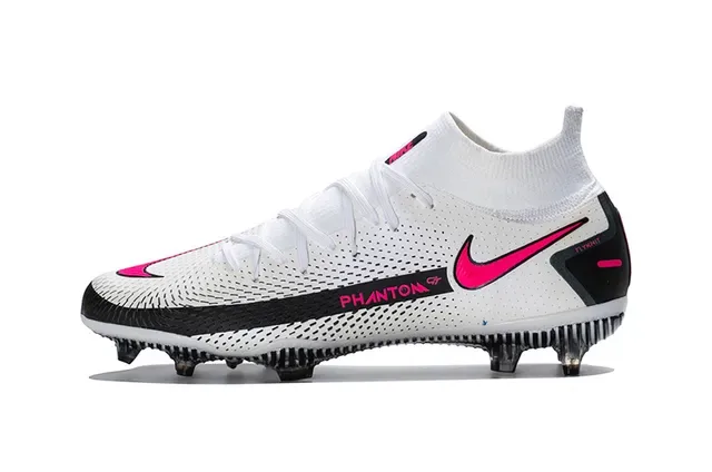 Nike Phantom GT branco rosa alto ajuste de meia gola solo firme sapatos de futebol 6