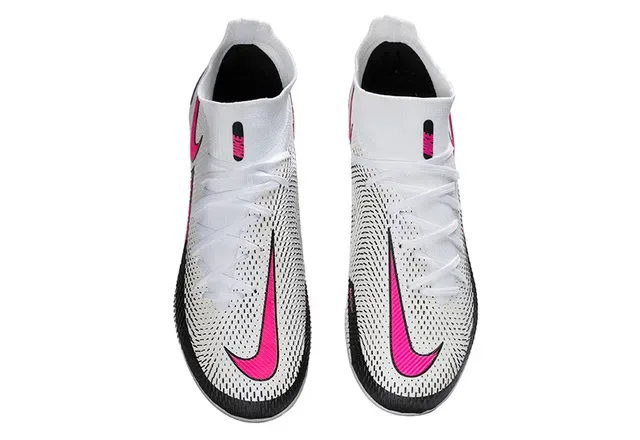 Nike Phantom GT branco rosa alto ajuste de meia gola solo firme sapatos de futebol 7