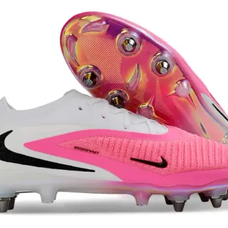Nike Phantom GT White Pink Knit Upper Asymmetric Overlay Firm-Ground Soccer Shoes